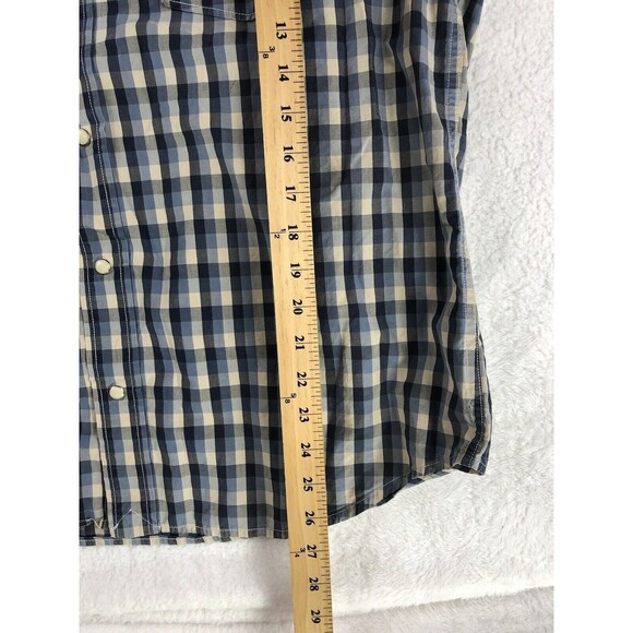 Lucky Brand Plaid Western Shirt Men’s Size XL Pearl Snap Short-Sleeve Rodeo Blue - Picture 10 of 11